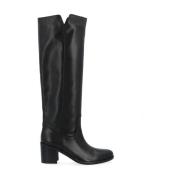 Zwarte leren Hoge Laarzen met hak Via Roma 15 , Black , Dames