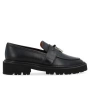 Zwarte leren mocassin met zilveren slot Via Roma 15 , Black , Dames