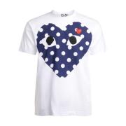 Witte heren T-shirt met blauw gestippeld hart Comme des Garçons Play ,...