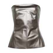 Gun Metal Coated Denim Bustier Top Rick Owens , Gray , Dames