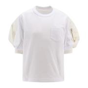 Witte Geribbelde T-shirt met Ritszak Sacai , White , Dames