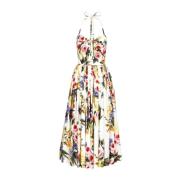 Bloemenprint Midi Jurk met Open Rug Dolce & Gabbana , White , Dames