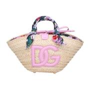 Kendra Raffia Shopping Tas met Logo Dolce & Gabbana , Beige , Dames