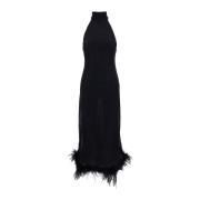 Zwarte jurk met veren Oseree , Black , Dames