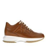 Bruin Leren Sneakers met Zichtbare Stiksels Hogan , Brown , Dames