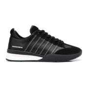 Zwarte Leren Sneakers met Suède Detail Dsquared2 , Black , Heren