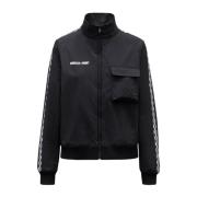 Zwarte Polyester Jas met Logo Detail Moncler , Black , Heren