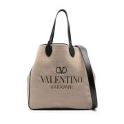 Omkeerbare leren tas met geborduurd logo Valentino Garavani , Beige , ...