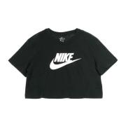 Icoon Crop T-shirt Zwart/Wit Nike , Black , Dames