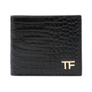 Zwarte portemonnee met krokodillenprint en TF-logo Tom Ford , Black , ...
