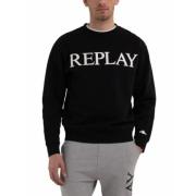 Heren Katoenen Sweatshirt Replay , Black , Heren