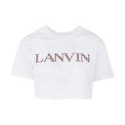 Geborduurde Crop T-Shirt Lanvin , White , Dames
