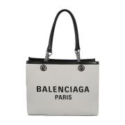 Beige Shopping Tote met Antiekzilveren Afwerking Balenciaga , Beige , ...