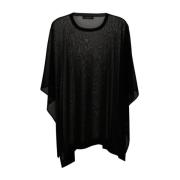 Zwarte gebreide cape jas met lurex details Fabiana Filippi , Black , D...