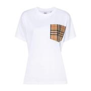 Stijlvol Wit T-Shirt met Burberry Ruitpatroon Burberry , White , Dames