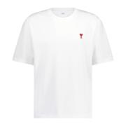 Oversized T-Shirt met Logo Borduursel Ami Paris , White , Heren