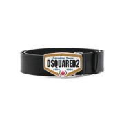 Zwart Leren Twins Riem Dsquared2 , Black , Heren