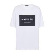 Katoenen T-shirt met Slogan Patch Balmain , White , Heren