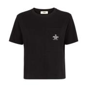 Zwarte T-shirt met korte mouwen en Fendi Roma Logo Fendi , Black , Dam...