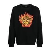 Zwarte Trui met Medusa Flame Logo Versace , Black , Heren