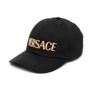 Zwarte katoenen boor baseballpet met geborduurd logo Versace , Black ,...