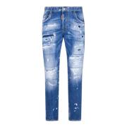 Blauwe Denim Stretch Jeans met Versleten Details Dsquared2 , Blue , He...