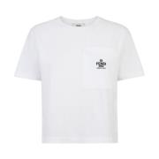 Witte T-shirt met geborduurd logo Fendi , White , Dames