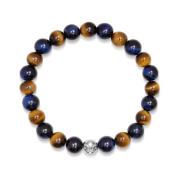 Men's Wristband with Blue Tiger Eye, Brown Tiger Eye and Silver Nialay...