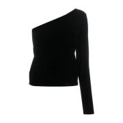 Zwarte Fluweel One-Shoulder Trui Ralph Lauren , Black , Dames