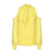 Gele Crêpe de Chine Shirt met Blote Schouders Pinko , Yellow , Dames