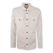 Witte Denim Overhemd Versace , White , Heren