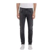 Slim Fit Anbass Jeans in Zwart Hyperflex Denim Replay , Gray , Heren