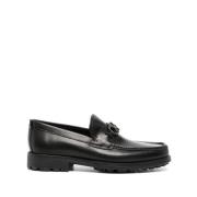 Zwarte Leren Gancini Loafers Salvatore Ferragamo , Black , Heren