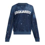 Denim sweatshirt met logo Dsquared2 , Blue , Heren