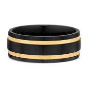 Black Band Ring with Gold Nialaya , Black , Heren