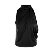 Zwarte mouwloze top met drapering Versace , Black , Dames