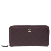 Pre-owned Leather wallets Chanel Vintage , Purple , Dames