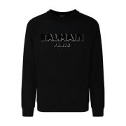 Zwart en Zilver Logo Print Sweatshirt Balmain , Black , Heren