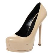 Pre-owned Leather heels Yves Saint Laurent Vintage , Beige , Dames