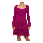 Paarse Gebreide Jurk met Ruches Twinset , Purple , Dames