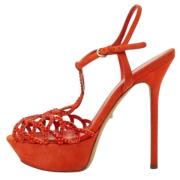 Pre-owned Suede sandals Sergio Rossi Pre-owned , Orange , Dames
