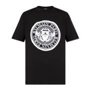 Flocked Logo Coin T-shirt Balmain , Black , Heren