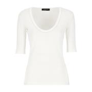 Wit Katoenen U-Hals T-Shirt met Lichtpunt Details Fabiana Filippi , Wh...