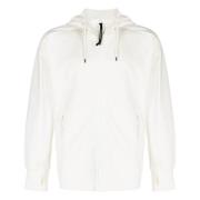 Diagonale Rits Katoenen Hoodie C.p. Company , White , Heren