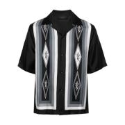 Zwarte zijden twill bowlingoverhemd met geometrische logoprints Amiri ...