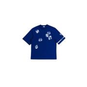 Blauw katoenen T-shirt met witte rozenprint Burberry , Blue , Heren