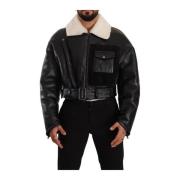 Zwarte Shearling Biker Jas Dolce & Gabbana , Black , Heren