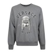 Katoenen Crewneck Sweatshirt met Logo Print Versace , Gray , Heren