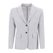 Gestreepte Seersucker Single Breasted Jas Thom Browne , Gray , Dames