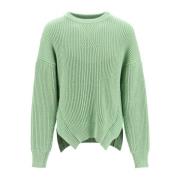 Oversized Ribgebreide Trui met Ronde Hals Jil Sander , Green , Heren